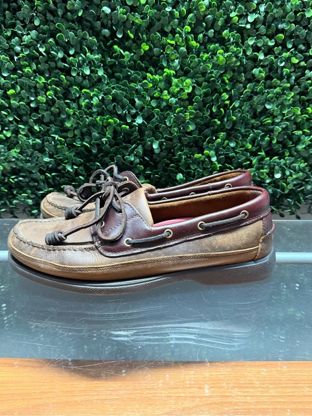G.H. Bass & Co. Two-Tone Brown & Burgundy Leather Slip-On Boat Shoes